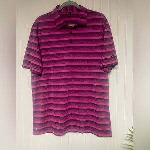 Adidas Two Color Pink Stripe Golf Polo Shirt Mens Large